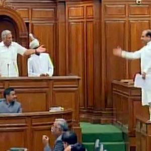 Not allowed to speak, BJP MLA stands on Delhi assembly bench