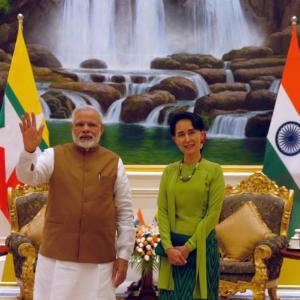 PM Modi presents Suu Kyi copy of her research proposal