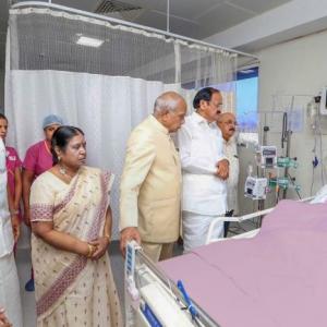 VP visits Karunanidhi, DMK releases image of ailing leader on bed