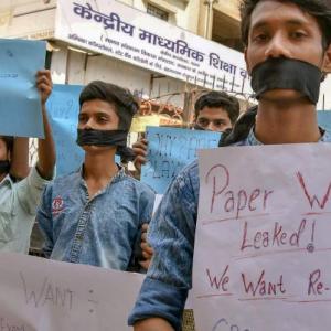 Angry over paper leaks, students protest outside CBSE office