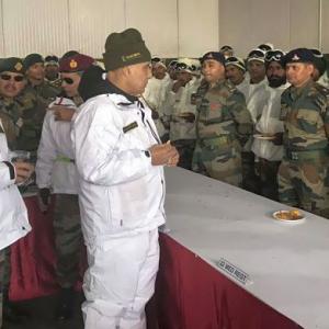 Defence Minister Rajnath Singh meets troops in Siachen