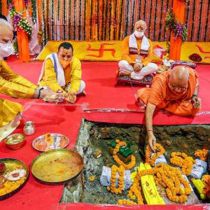 PM Modi lays first brick for Ram temple in Ayodhya