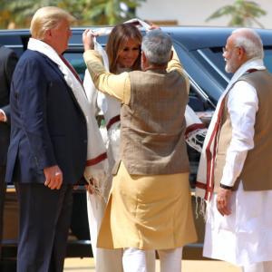 Trumps try spinning charkha at Sabarmati