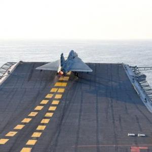 Naval version of Tejas takes off from aircraft carrier