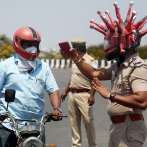 Chennai cop wears 'corona helmet' to spread awareness