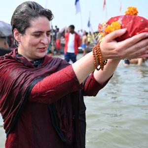 Priyanka takes holy dip in Sangam on Mauni Amavasya