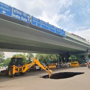Delhi: Portion of road under IIT flyover caves in