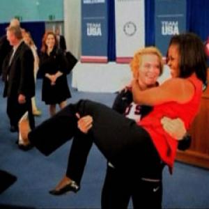Michelle Obama lifted by US wrestler