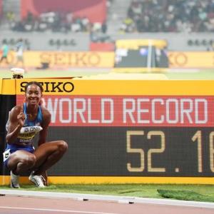 PIX: Muhammad sinks own World mark to win 400m hurdles