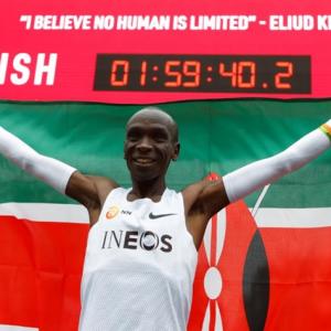 PIX: Kenya's Kipchoge breaks two-hour marathon barrier