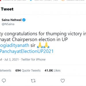 Saina trolled heavily for congratulating UP CM Yogi