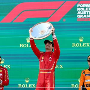 Sainz leads Ferrari 1-2 in Australia after Verstappen retires