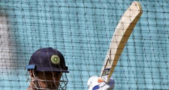 Dhoni hits the straps in practice along with ODI specialists