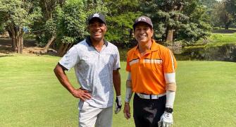 Sachin, Lara tee off on the golf course