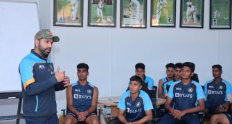 Rohit speaks to India U-19 side at NCA during rehab