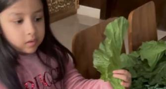 Ziva Dhoni shows veggies from her farm
