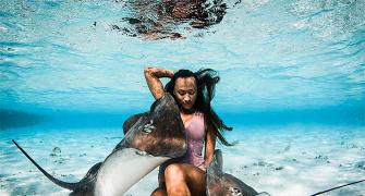 This model loves to cuddle deadly stingrays