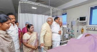 VP visits Karunanidhi, DMK releases image of ailing leader on bed