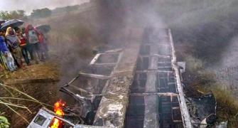 20 feared dead as bus skids off highway, catches fire in Bihar