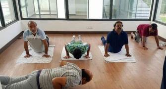 Amid crisis, JD-S MLAs de-stress with yoga