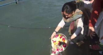 Ashes of Gen Rawat, wife immersed in Ganga