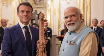 Modi gifts Macron intricate sandalwood sitar replica