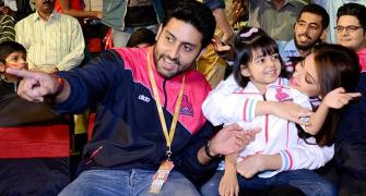 PIX: Junior Bachchan enjoys kabaddi match with wife and daughter