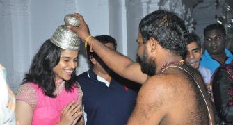PHOTOS: Saina Nehwal visits Film Nagar Temple