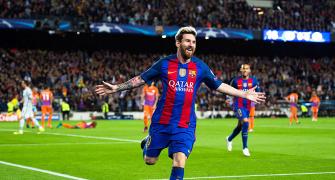 Champions League PIX: Messi treble grounds City; Arsenal thrash Ludo