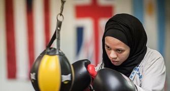 This boxer in fighting in hijab