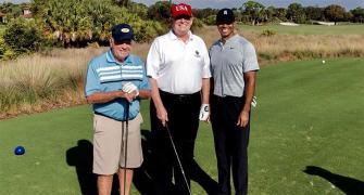 US President Trump tees off with Woods, Nicklaus