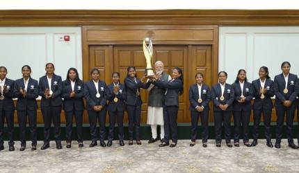 PIX: PM Modi meets triumphant blind women's cricket team