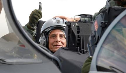 Rajnath flies on India's first Rafale jet in France