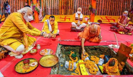 PM Modi lays first brick for Ram temple in Ayodhya