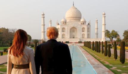 Donald, Melania enjoy romantic walk at Taj Mahal