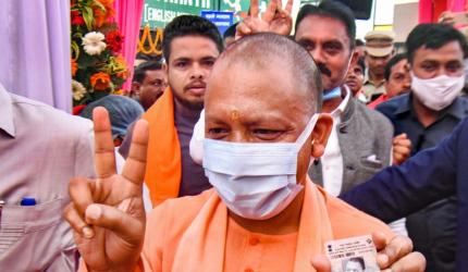 Pix: Yogi, ministers vote in phase 6 of UP polls 