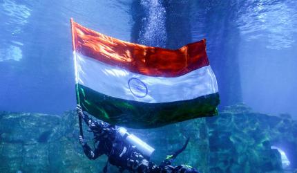 A Tiranga Hoisted Underwater!