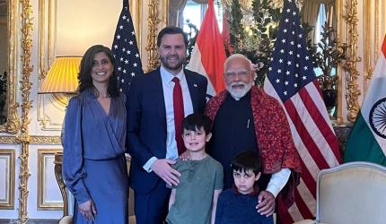 PIX: Modi meets J D Vance, Usha and their sons in Paris