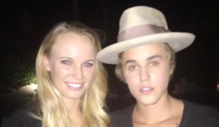 First look: Tennis star Wozniacki meets Justin Beiber