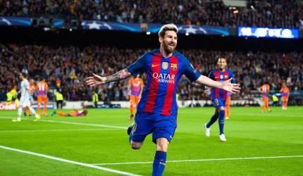 Champions League PIX: Messi treble grounds City; Arsenal thrash Ludo