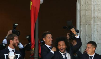 PHOTOS: La Liga champs Real Madrid felicitated by local govt offices