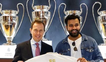 Real Madrid present Rohit with customised jersey