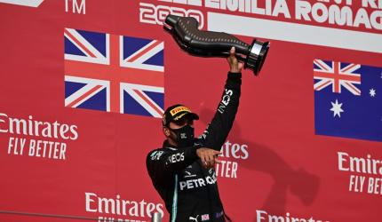 Hamilton wins at Imola; Mercedes bag constructors' title