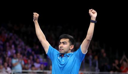 PIX: India slay Singapore for CWG men's TT team gold