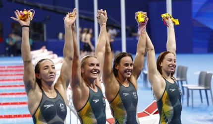 PIX: Ledecky takes record but Aus win 4x200 freestyle