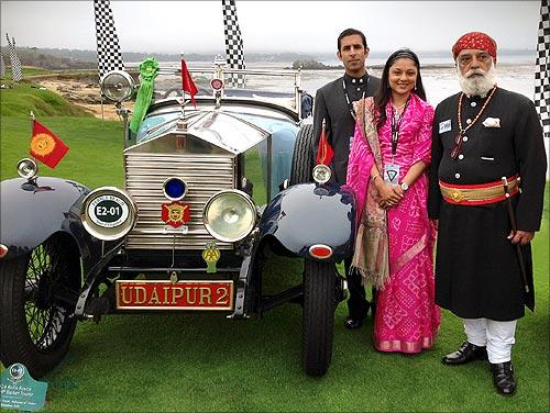 Arvind Singh Mewar, with his car, the winner of the Lucius Beebe Trophy.