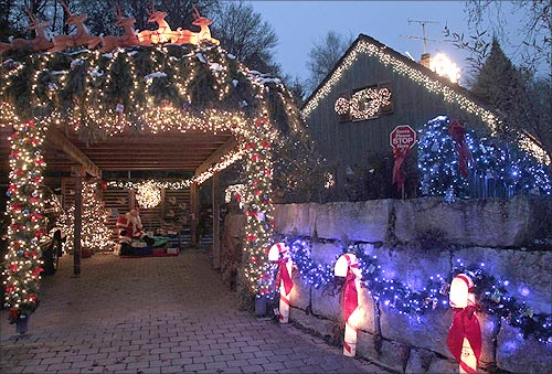 A house decorated with Christmas lights and figurines is lit up in Freising, about 30 km (18.6 miles) north of Munich.