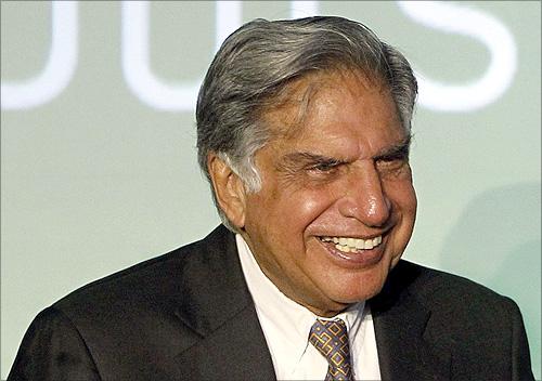 Tata Group Chairman Ratan Tata smiles during the launch of a new website for tech superstore Croma.