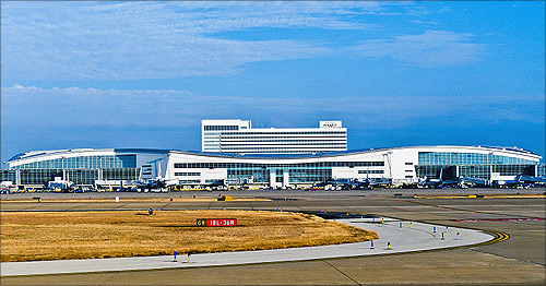 Terminal D and Grand Hyatt Hotel at Dallas Fort Worth International Airport.