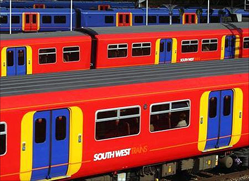 South West Trains passes through Clapham Junction Station in London.
